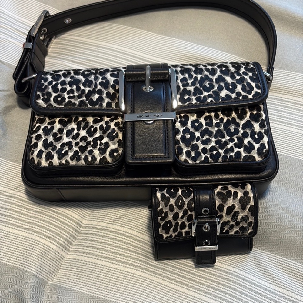 Michael Kors Colby Leather Leopard Calf Hair Print Shoulder Bag and Wallet